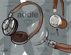 a drawing of headphones with the words acidle written on one side and an earphone attached to the other