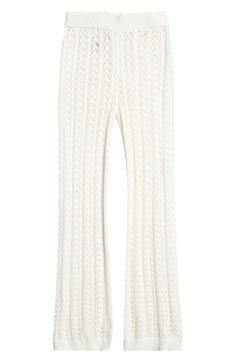 Lounge by the water feeling confident in these open-knit cover-up pants with a ribbed waistband. Sheer 100% Acrilan acrylic Hand wash, dry flat Imported Beach Cover Up Aesthetic, Knit Pants Outfit, Teenage Fever, Cover Up Pants, White Cover Up, Mesh Pants, Crochet Pants, Beach Vacay, Feeling Confident