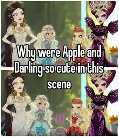 two pictures with the words, why were apple and daring so cute in this scene