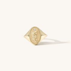 10K Gold Olive Branch Signet Ring with Diamond Family Crests, Signet Rings, Olive Branch, Family Crest, Ancient Egypt, Signet Ring, Halo Diamond, Pave Diamonds, Egypt