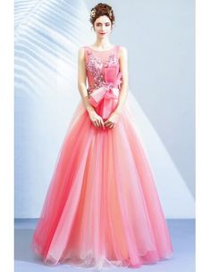 Romantic Pink Organza Long Party Dress With Flowers Big Bow Front Wholesale #T78050 - GemGrace.com Pink A-line Gown For Banquet, Pink Summer Party Gown, Pink Summer Evening Dress For Wedding, Pink Summer Wedding Evening Dress, Pink Floor-length Gown For Spring, Summer Wedding Pink Evening Dress, Pink Floor-length Spring Gown, Pink A-line Evening Dress For Banquet, Pink Spring Party Gown