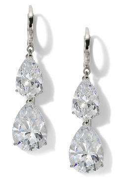 A pair of pear-shaped cubic zirconia creates an elegant aesthetic for these hand-polished earrings set in gleaming 18-karat gold plate. 1 5/8" drop; 3/8" width 18k-gold plate/cubic zirconia Imported Formal Brilliant Cut Diamond Teardrop Earrings, Formal Brilliant Cut Teardrop Diamond Earrings, Brilliant Cut Pear-shaped Earrings For Party, Formal Bridal Earrings With Brilliant Pear Cut, Pear Shaped Brilliant Cut Bridal Earrings For Formal Occasions, Pear-shaped Bridal Earrings With Brilliant Cut For Formal Occasions, Formal Pear-shaped Bridal Earrings With Brilliant Cut, Dazzling Pear-shaped Cubic Zirconia Earrings, Teardrop Diamond Cut Earrings For Formal Events