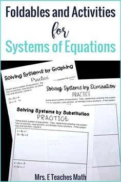 two worksheets with the title foldables and activities for systems of equations