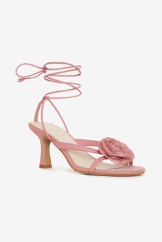 Named Amora because it's designed for lovers—this pink tie up heel features a rose applique and wrap-around laces that tie at the leg. Crafted in raffia—it's the perfect lace up heel to go dancing in. Elegant Slip Dress, Spring Heels, Tie Up Heels, Rose Applique, Floral Heels, Rose Lace, Pink Tie, Pink Ties, For Love & Lemons