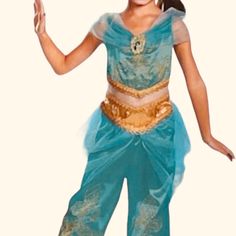 Disney Princess Jasmine From Aladdin Girls Deluxe Costume Size:7 Color:Blue Nwt Princess Elena Costume, Piglet Halloween Costume, Costumes Disney Princess, Disney Princess Belle Dress, Mal Costume, Jasmine From Aladdin, Princess Belle Costume, Jack Sparrow Costume, Winnie The Pooh Costume