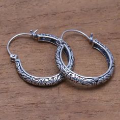 Patterned Sterling Silver Hoop Earrings from Bali - Loop Tradition | NOVICA Silver Boho Earrings, Bali Silver Jewelry, Inexpensive Jewelry, Sterling Silver Dangle Earrings, Sterling Silver Hoop Earrings, Sterling Silver Hoops, Gull, Contemporary Jewelry, Dream Jewelry