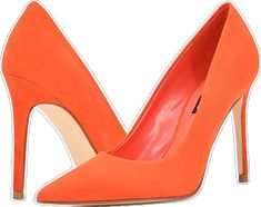 Chic Orange Heels, Orange Pointed Toe Heels With Sculpted Heel, Orange Heels With Sculpted Heel And Pointed Toe, Modern Orange Pointed Toe Heels, Formal Fitted Orange Heels, Chic Orange Heels With Removable Insole, Orange Closed Toe Heels With Padded Heel, Orange High Heels For Work, Orange Heels For Work