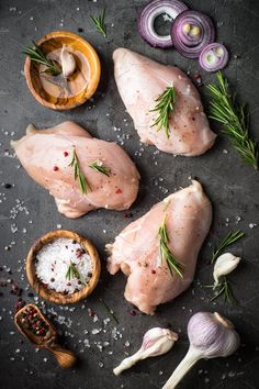 raw chicken with herbs and spices on the table