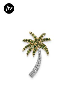 14K Two-tone Gold  0.245 cttw white and green diamond palm tree chain slide pendant. Measures approximately 13/16"L x 1/2"W. School Trends, Ring Spacer, School Jewelry, Beading Tools, Popular Jewelry, Green Diamond, Womens Glasses, Focal Bead, Turquoise Jewelry