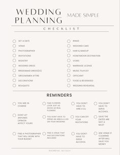 the wedding planning checklist is shown in black and white