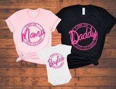 I custom design, print, hand press, and carefully ship everything you see in my shop. All of my items are printed on quality apparel. These custom shirts are great for a birthday party or bachelorette party. Pink tutus are available for infant, toddler, and youth sizes. If you would like an adult size tutu please contact the seller so I can customize the size for you. The waist size is the size of the waist band circumference, but they are stretchy so they are easy to pull on. To customize simply type the word in the personalization box that you would like in the middle of the circle The shirts feel soft and lightweight, with the right amount of stretch.  ❗Please note: The women's v-necks and tank tops run small, you may want to order a size up from your normal size if you don't not like y Cheap Birthday T-shirt With Screen Print, Barbie Mom Shirt, Customizable Fitted T-shirt For Birthdays, Father's Day Pink T-shirt With Letter Print, Fitted Short Sleeve T-shirt For Father's Day, Pink Custom Print T-shirt For Family Matching, Fitted Pink Shirt With Letter Print, Customizable Fitted T-shirt For Birthday, Customizable Pink Short Sleeve Shirt