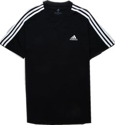 Adidas Sporty T-shirt With Contrast Stripes, Adidas Athleisure T-shirt With Side Stripes, Striped Crew Neck T-shirt For Sports, Short Sleeve Sportswear Top With Side Stripes, Sportswear T-shirt With Side Stripes, Striped T-shirt With Three Stripes Branding, Crew Neck, Striped T-shirt With Three Stripes For Streetwear, Adidas Cotton Tops With Contrast Stripes, Striped Three Stripes T-shirt For Streetwear