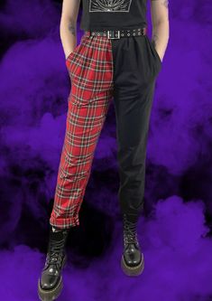 These stylish Tartan Split Trousers are perfect for a professional look. Made with a tartan-print cotton blend and elastic waist, the design features a split trouser leg and a sleek black colour for an added touch of sophistication. Durable and comfortable, these trousers make an ideal wardrobe staple. Size Guide: UK 6 - Waist 25 inches, Hips 34 inches  UK 8 - Waist 26 inches, Hips 35-36 inches  UK 10 - Waist 28 inches, Hips 37-38 inches  UK 12 -  Waist 30 inches, Hips 39-40 inches  UK 14 - Waist 32 inches, Hips 41-42 inches UK 16 - Waist 34 inches, Hips 43-44 inches  UK 18 - Waist 36 inches, Hips 45-46 inches  Please note that items are made to order and can take 2-3 weeks to be made and shipped. Gothic Stretch Cotton Bottoms, Trendy Cotton Bottoms For Cosplay, Plaid Cotton Pants For Streetwear, Gothic Fitted Cotton Bottoms, Edgy Cotton Bottoms For Fall, Fitted Gothic Cotton Bottoms, Stretch Plaid Cotton Bottoms, Plaid Stretch Cotton Bottoms, Punk Style Cotton Pants For Cosplay