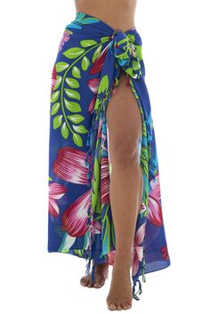 VIBRANT PRINT. Trimmed with boho fringe on two sides, it has a fun tropical look COCONUT SHELL INCLUDED FOR EASY TYING. Generously sized at 67” x 45”, this swimsuit coverup will fit most figures. Sarongs for women are perfect for the beach, poolside, a cruise, backyard party, or dress it up for a summer night out WEAR YOUR SARONG IN A VARIETY OF WAYS! Wear as a bathing suit bikini cover up, a comfortable wrap skirt, sexy pareo dress, sleeveless kimono or as a beautiful shawl. Also makes a fun be Blue Bottoms For Beach Cover-up In Beach Season, Summer Beach Party Bottoms With Tassels, Beachwear Bottoms With Tassels For Beach Party, Beach Party Bottoms With Tassels, Blue Tasseled Swimwear For Poolside, Casual Spring Pool Sarong, Tropical Tie-side Sarong For Spring, Spring Tropical Tie-side Sarong, Floral Print Tie-side Bottoms For Beach