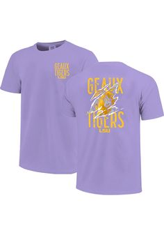 Your future LSU Tigers will be ready for the game with this LSU Tigers Youth Purple Short Sleeve Tee. This Tiger Scratch T-Shirt features a screenprint team graphic. Sports Cotton Sublimation Shirt With Team Logo, Purple Crew Neck T-shirt For School Spirit, Purple Fan Apparel T-shirt With Letter Print, Purple Fan Apparel Top With Letter Print, Purple Letter Print T-shirt Fan Apparel, Purple Graphic Print Fan Apparel Tops, Purple Tops With Team Name For Fan Gear, Collegiate Short Sleeve Cotton Sublimation T-shirt, Purple Fan Gear Tops With Team Name