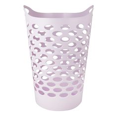 a white vase with holes in it on a white background and the bottom half cut out