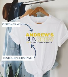 Custom Running Crew T-shirt Family Matching Shirts Group - Etsy Family Running Shirts, Marathon Cheering Shirts, Running A 5k, Half Marathon Shirts, Marathon Finisher Shirt, Sporty Pre-shrunk T-shirt For Marathon, Half Ironman, Marathon Shirts, Family Matching Shirts