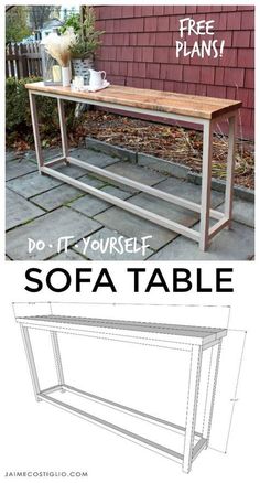 an image of a table with the text do it yourself sofa table on top and below