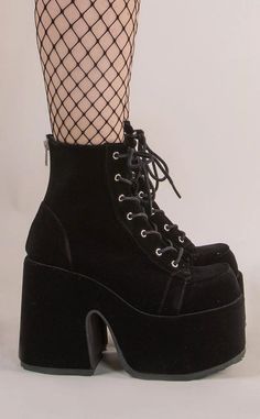 Emo Shoes, Alt Shoes, Black Velvet Boots, Grunge Shoes, Demonia Boots, Goth Boots, Goth Outfit, Demonia Shoes