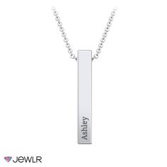 Fun and unique, this personalized necklace gives you the option of adding multiple bars to create your very own stylish look. Celebrate your family unit by engraving the front and back of each bar with the names of loved ones, significant dates, or a special message. Customize in your choice of sterling silver or gold.

This necklace comes with a cable chain in sterling silver, and a dainty rope chain in white, yellow, or rose gold. In gold, you can upgrade to our diamond cut cable chain for a t Silver Engraved Rectangular Bar Necklace, Engraved Silver Rectangular Bar Necklace, Elegant Personalized Rectangular Name Necklace, Modern Personalized Rectangular Jewelry, Elegant Customizable Rectangular Name Necklace, Silver Rectangular Custom Name Jewelry, Custom Name Rectangular Silver Bar Necklace, Silver Rectangular Bar Necklace With Custom Name, Custom Name Silver Rectangular Bar Necklace