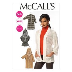 a women's cardigan, sweater and jacket sewing pattern from the book mccall's easy knits