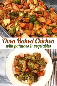 an image of oven baked chicken with potatoes and vegetables