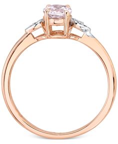 Understated and elegant. This beautiful ring shimmers with an oval-cut morganite set with sparkling diamond accents. Macy's Promise Ring With Accent Stones, Formal Pink Gold Ring With Center Stone, Classic Pink Gold Rings With Center Stone, Classic Macy's Rings With Accent Stones, Classic Macy's Diamond Cut Rings, Macy's Pink Jewelry For Wedding, Macy's Pink Wedding Jewelry, Macy's Ring With Center Stone, Rose Gold Baguette Cut Jewelry With Center Stone