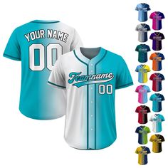 Gradient Custom Baseball Jersey is a stylish and functional piece that ensuring a comfortable fit for groups, individuals, couples, teams, or anyone who loves Baseball fashionable and sporty vibe. From casual outings to intense gameplay, this baseball jersey always guarantees both style and performance. If you have any other design ideas, or any changes to the jersey details, simply share an image and we will create a visual representation for you to confirm. ⚾FEATURES - Personalized with your c Cheap Fitted Baseball Jersey With Team Spirit, Cheap Team-colored Baseball Jersey With Logo, Cheap Team-colored Baseball Jersey With Team Logo, Softball Jerseys, Custom Baseball Jersey, Baseball Jersey Shirt, Baseball Fan, Custom Jerseys, Visual Representation