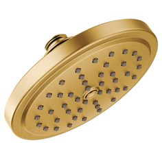 the brass shower head has many holes on it