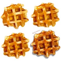 three different types of waffles are shown in this image, one is yellow and the other is brown