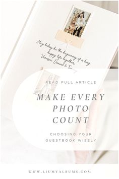 a person holding an open photo book with the words make every photo count on it