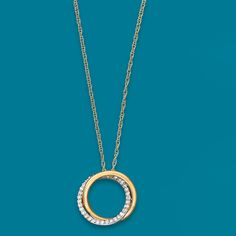 Ross-Simons - .20ct t. w. Diamond Interlocking Double-Circle Necklace. 16". Celebrate timeless style with this classic double-circle necklace. A polished 14kt yellow gold circle interlocks with a second circle of .20 ct. t. w. glittery round diamonds. Suspends from a rope chain with a 2" extender. Springring clasp, diamond interlocking double-circle necklace. Diamond birthstones are the perfect gift for April birthdays. Double Ring Necklace, Double Circle Necklace, April Birthday, Diamond Birthstone, Necklace Diamond, Fine Jewelery, Gold Circle, Circle Necklace, Rope Chain