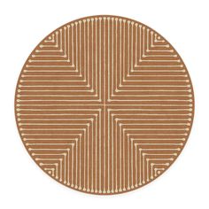 a brown and white rug with lines in the middle on a white background, it is circular