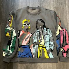 Size Medium New Never Used Super Warm Thick Material Trendy Multicolor Oversized Sweatshirt, Multicolor Winter Tops For Day Out, Oversized Multicolor Sweatshirt, Trendy Multicolor Sweatshirt For Spring, Multicolor Fashion Print Top For Fall, Trendy Spring Sweatshirt For Day Out, Trendy Gray Sweatshirt For Spring, Pullover Women, Shirt Ideas