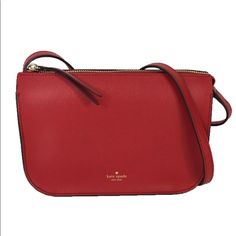 Nwot Crossbody Bag In Cow Leather. Front Gold Foil Signature Logo. Exterior Back Slip Pocket . Adjustable Crossbody Strap W 22" Drop Zip Top Closure. Interior Slip Pocket. 8.75" W X 6"H X 2.25"D Imported Kate Spade Red Evening Bag, Elegant Red Bag With Cell Phone Pocket, Elegant Red Bags With Cell Phone Pocket, Kate Spade Red Travel Bag, Kate Spade Red Crossbody Shoulder Bag, Kate Spade Red Bags For Daily Use, Red Leather Shoulder Bag With Cell Phone Pocket, Everyday Red Kate Spade Shoulder Bag, Red Kate Spade Shoulder Bag For Everyday