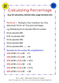 a printable worksheet showing the number and percentage of calculations