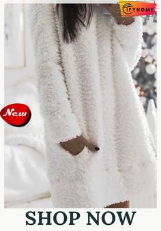 White Round Neck Cotton-blend Casual Plush Winter Dress Straight Clothes, Fluffy Sweater, Female Shorts, Warm Dresses, Summer Dress Outfits, Crewneck Dress, Patchwork Dress, Outfit Casual, Winter Dresses