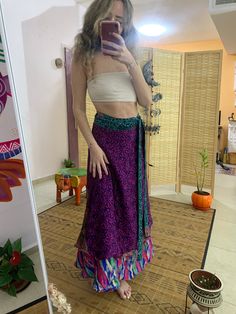 This unique wrap skirt is a one of a kind in the hole world ✨ The fabric goes on it's one unique story as it is a  one of a kind recycled vintage silk hand picked from unique places and villages 🌱 The fabric also  is so soft and silky and has so many small details that make just that much more Beautiful  ⚛️ It's a 2 in 1 skirt ! As you can where it in its 2 defrent sides✨ Skirt is great for every day, And also luxurious and Stunning for evening where. 🌞 Fabric is is the best thing about it, An Summer Bohemian Asymmetrical Wrap Skirt, Bohemian Asymmetrical Wrap Skirt For Summer, Flowy Lined Wrap Skirt, Bohemian Summer Lined Wrap Skirt, Bohemian Summer Wrap Skirt With Lining, Relaxed Lined Wrap Skirt For Festivals, Bohemian Wrap Skirt For Summer, Bohemian Harem Skirt For Festivals, Bohemian Asymmetrical Lined Maxi Skirt