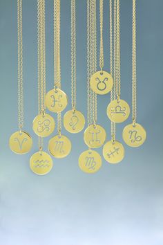 14k Gold Zodiac Necklace. Available in white, yellow or rose gold.  Available in all zodiac signs. Pisces February, Taurus April, 21 February, Zodiac Pendant Necklace, Zodiac Sign Necklace, Pendant Bails, Ring Chain, Zodiac Necklace, Solid Gold Chains