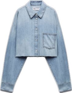 Relaxed Fit Denim Top With Frayed Hem, Trendy Relaxed Fit Denim Top, Casual Denim Cutoff Tops, Casual Denim Blue Cutoff Top, Spring Cutoff Denim Blue Top, Spring Denim Blue Cutoff Top, Zara Blue Denim Top For Fall, Zara Medium Wash Denim Top With Pockets, Trendy Blue Relaxed Fit Denim Top