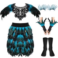 PRICES MAY VARY. You Will Receive: 1 piece feather cape shawl, 1 piece faux feather skirt, 1 pair of socks, 1 pair of false eyelashes and 1 pair of gothic gloves, suitable for Halloween party performance; The set can meet your different needs Feathered Shoulder Pieces: the shoulder pieces are made of natural rooster feather trim with a soft felt lining, which ideal for Halloween, campfire party, evening occasion, retro party, vintage gathering or other performance show, party, cosplay costume, M Rooster Costume, Gothic Gloves, Raven Costume, Feather Shawl, Campfire Party, Feather Eyelashes, Gothic Halloween Costumes, Feather Cape, Gloves Long