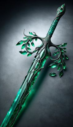 Magic Shoes Art, Snake Staff Fantasy Art, Green Bow And Arrow Aesthetic, Dnd Magic Longsword, Cool Swords Fantasy Art, Fantasy Weaponsmith Design, Fantasy Saber, Dagger Designs Ideas, Fantasy Swords Concept Art