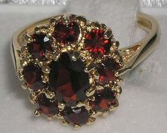 9K Yellow Gold Natural Garnet Engagement Ring, English Antique Style Floral Ring, Cluster Flower Rin Daughter Graduation, Garnet Engagement Ring, Ring Cluster, Floral Ring, Garnet Jewelry, Vintage Engagement, Garnet Rings, Flower Ring, Bridesmaid Jewelry