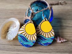 Handmade Beachy Earrings For Summer, Handmade Earrings For Beach Season Gifts, Bohemian Yellow Earrings For Beach, Yellow Dangle Earrings For Vacation, Handmade Summer Earrings For Beach Season, Yellow Dangle Earrings For Beach, Summer Beach Earrings For Gift, Yellow Beach Jewelry For Vacation, Summer Vacation Teardrop Jewelry