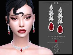 ruby diamond earring and necklace set for the simse doll's face is shown