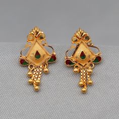 22k Yellow Gold Stud Earrings with dangling bell, Handmade gold earrings for women, Wedding Christmas gift, indian gold earrings, K2522 by morvijewels on Etsy Indian Gold Earrings, Nath Design, Gold Jewels Design, Yellow Gold Stud Earrings, Gold Jewellry, Christmas Wedding Gifts, Gold Earrings For Women, 22 Carat Gold, Gold Stud Earrings