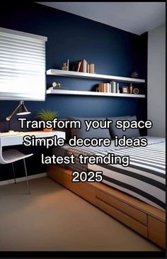 a bed room with a neatly made bed next to a desk and bookshelf