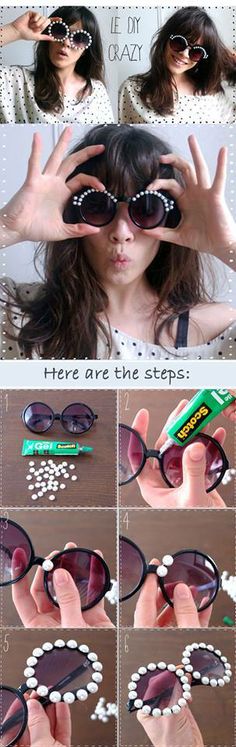 the instructions for how to make sunglasses out of plastic beads and pearls, with pictures on them