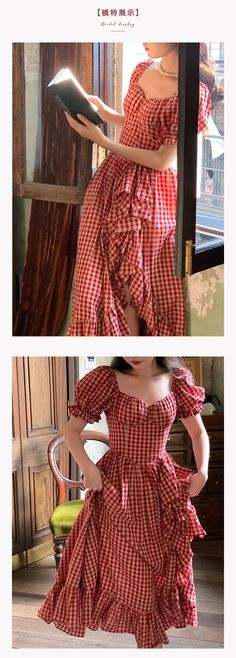 Tavimart French Vintage Plaid Dresses Summer Puff Sleeve Square Collar – tavimart Puff Sleeve Dress With Ruffle Hem For Picnic, Plaid Puff Sleeve Dress With Ruffles, Plaid Dress Vintage, Vintage Tea Dress, Plaid Dresses, Vintage Plaid, Dresses Summer, Plaid Dress, Tea Dress