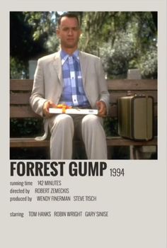 forrest gump sitting on a park bench holding a plate with food in his hands